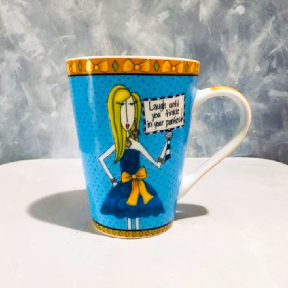 Funny Saying Coffee Mug Blue & Yellow Ceramic Tea Cup